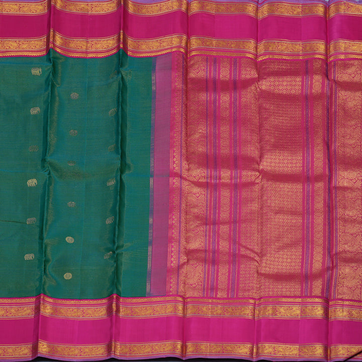Hayagrivas Handloom Ramar Green Kanjivaram Silk Saree with Rani Pink Border KBE2331B2-1