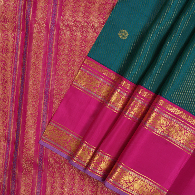 Hayagrivas Handloom Ramar Green Kanjivaram Silk Saree with Rani Pink Border KBE2331B2-1