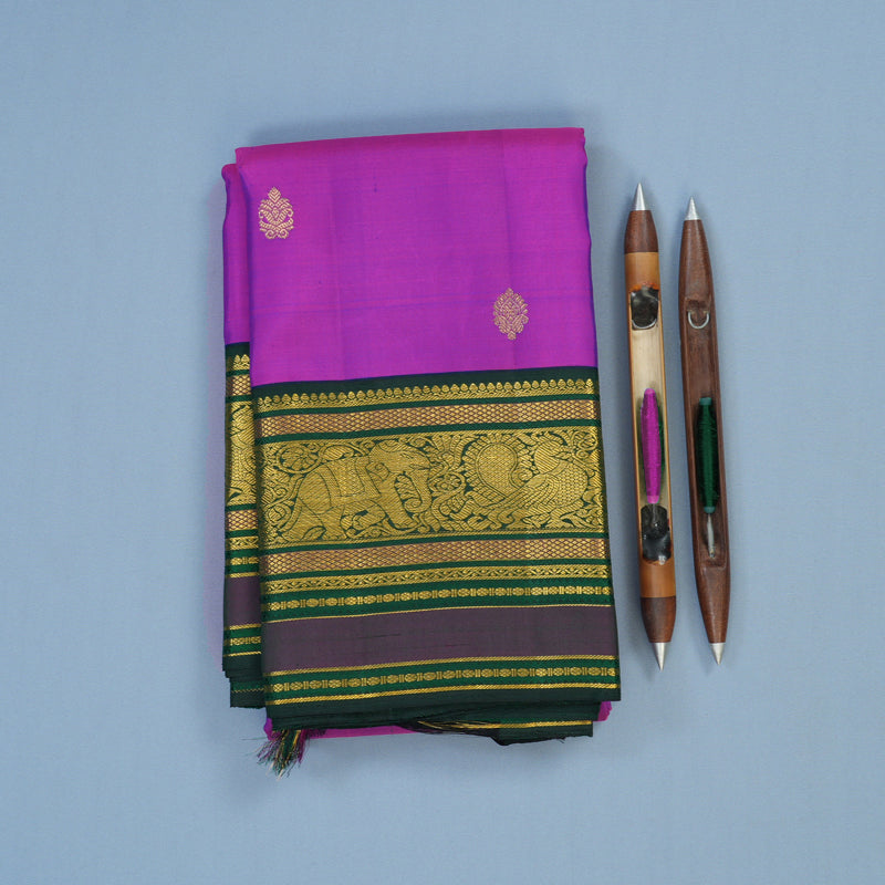 Hayagrivas Handloom Purple Kanjivaram Silk Saree with Karum Pachai Border KBE2331B2-3