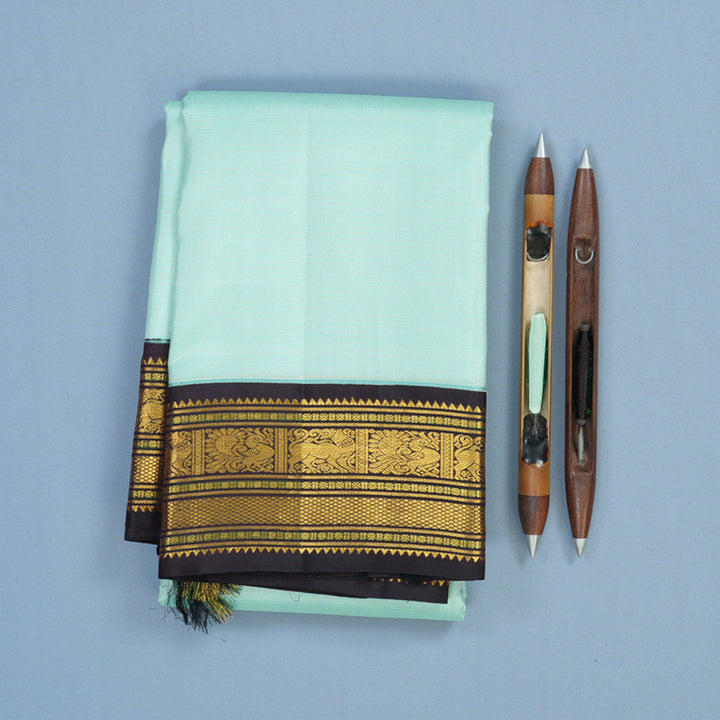 Hayagrivas Handloom Mint Green Kanjivaram Silk Saree with Kanchana Brown Border KBE2331B3-1