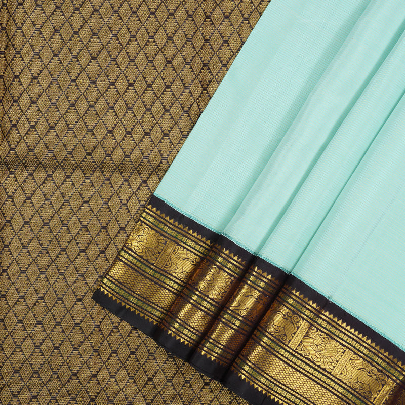Hayagrivas Handloom Mint Green Kanjivaram Silk Saree with Kanchana Brown Border KBE2331B3-1