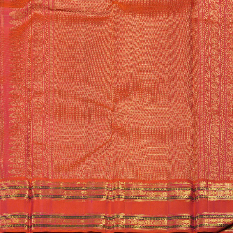 Hayagrivas Handloom Purplish-Blue Kanjivaram Silk Saree with Orangish-Pink Border KBE2331B3-2