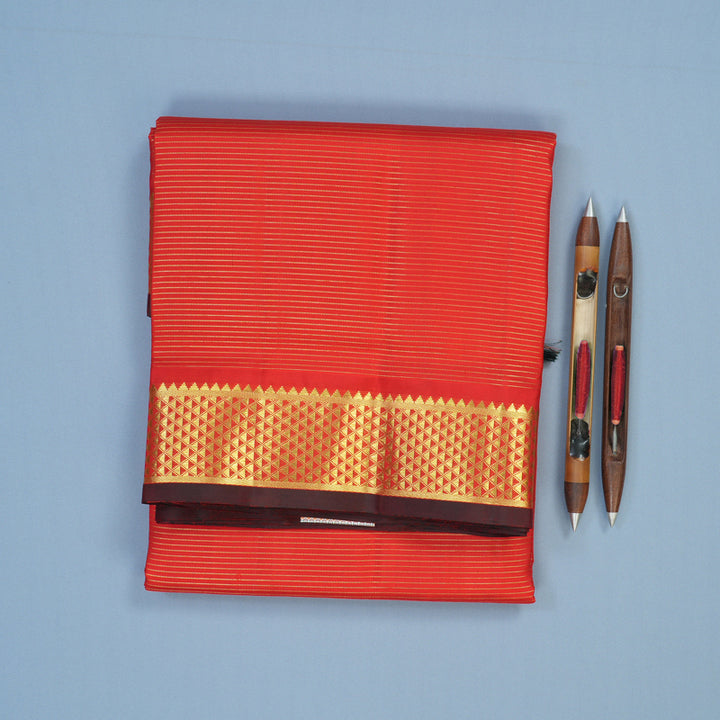 Hayagrivas Handloom Red Ten Yards Silk Saree KBE2332B2-1