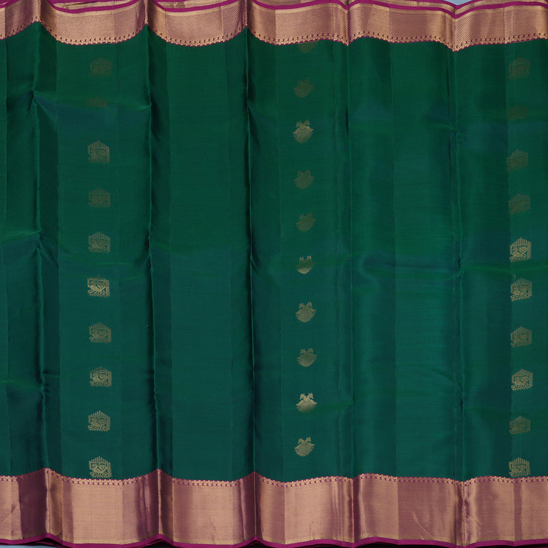 Hayagrivas Handloom Peacock Green Kanjivaram Silk Saree with Purple Border KBE2333B2-2