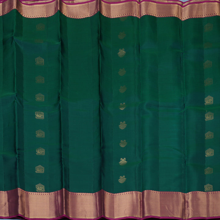 Hayagrivas Handloom Peacock Green Kanjivaram Silk Saree with Purple Border KBE2333B2-2