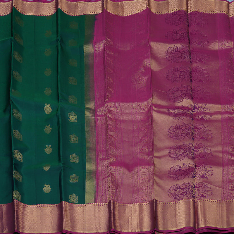 Hayagrivas Handloom Peacock Green Kanjivaram Silk Saree with Purple Border KBE2333B2-2