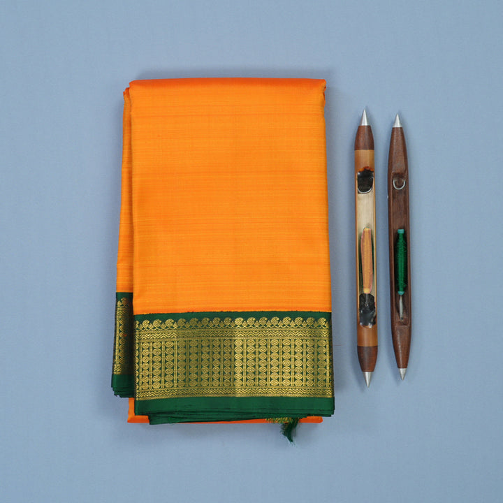 Hayagrivas Handloom Mambazham Orange Kanjivaram Silk Saree with Bottle Green Border KBE2334B14-1
