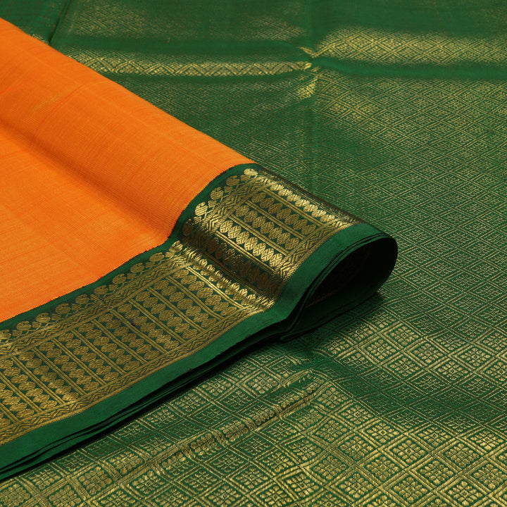 Hayagrivas Handloom Mambazham Orange Kanjivaram Silk Saree with Bottle Green Border KBE2334B14-1