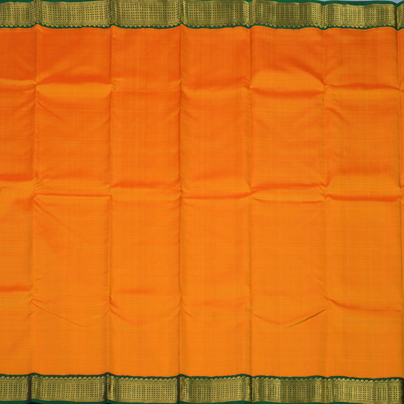 Hayagrivas Handloom Mambazham Orange Kanjivaram Silk Saree with Bottle Green Border KBE2334B14-1