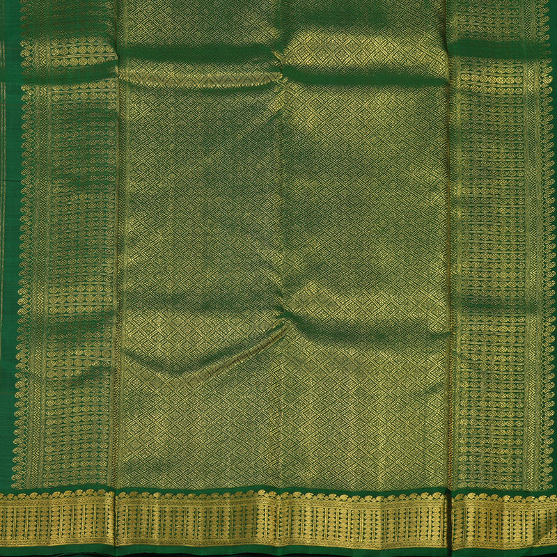 Hayagrivas Handloom Mambazham Orange Kanjivaram Silk Saree with Bottle Green Border KBE2334B14-1
