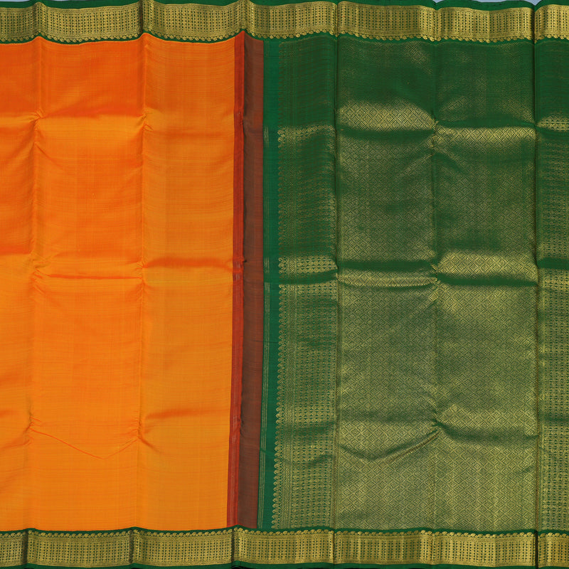 Hayagrivas Handloom Mambazham Orange Kanjivaram Silk Saree with Bottle Green Border KBE2334B14-1