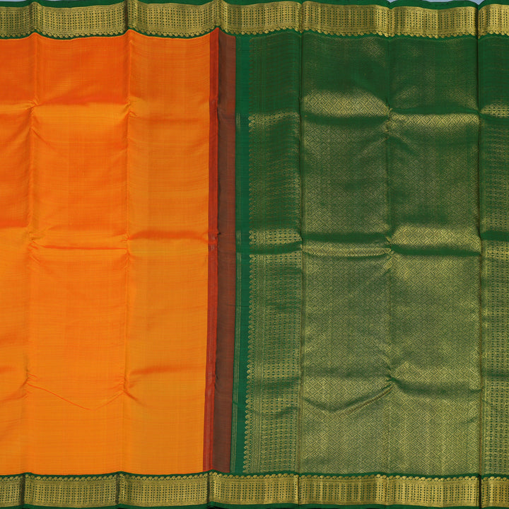 Hayagrivas Handloom Mambazham Orange Kanjivaram Silk Saree with Bottle Green Border KBE2334B14-1