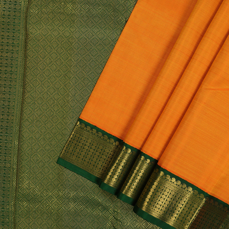 Hayagrivas Handloom Mambazham Orange Kanjivaram Silk Saree with Bottle Green Border KBE2334B14-1