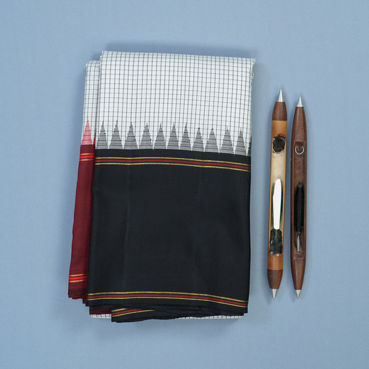 Hayagrivas Handloom White Kanjivaram Silk Saree with Ganga Jamuna Border KBE2334B6-1