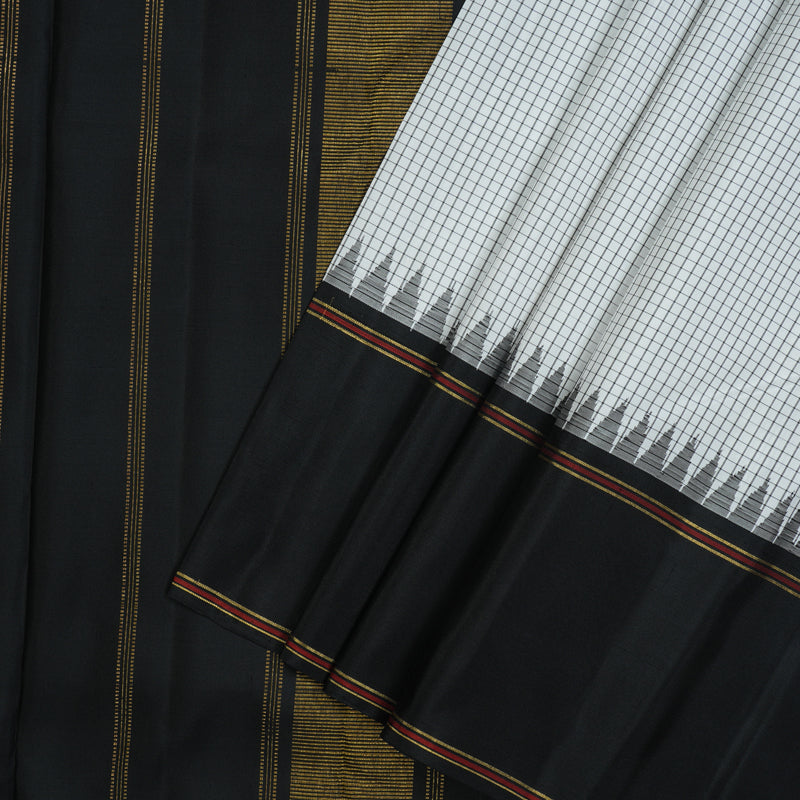 Hayagrivas Handloom White Kanjivaram Silk Saree with Ganga Jamuna Border KBE2334B6-1