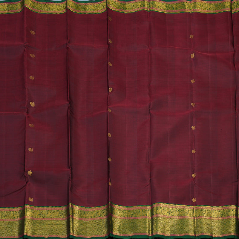 Hayagrivas Handloom Wine Maroon Kanjivaram Silk Saree with Bottle Green Border KBE2334B7-1