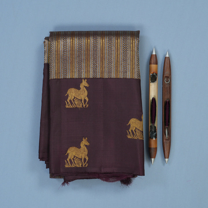 Hayagrivas Handloom Burgundy Kanjivaram Silk Saree KBE2335B14-1
