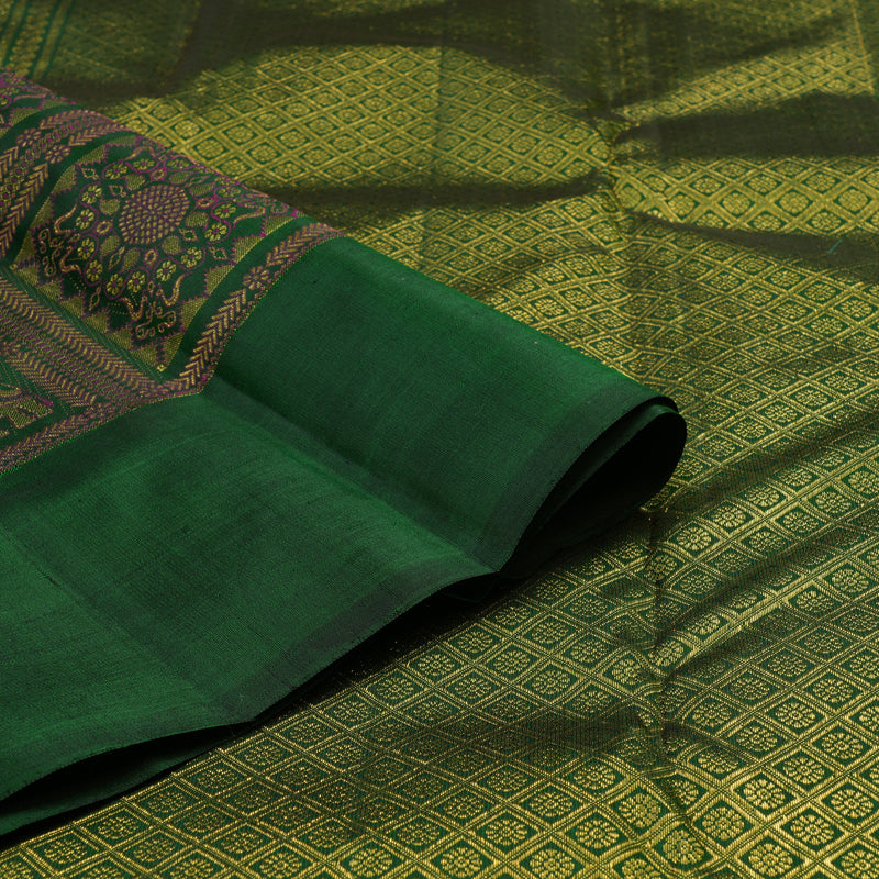 Hayagrivas Handloom Dark Green Kanjivaram Silk Saree KBE2335B15-1