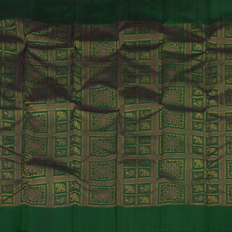 Hayagrivas Handloom Dark Green Kanjivaram Silk Saree KBE2335B15-1