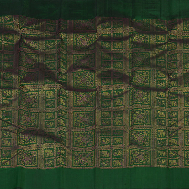 Hayagrivas Handloom Dark Green Kanjivaram Silk Saree KBE2335B15-1