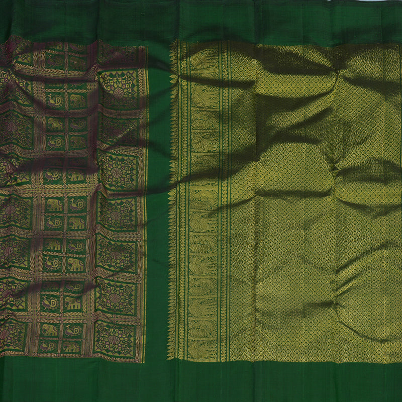 Hayagrivas Handloom Dark Green Kanjivaram Silk Saree KBE2335B15-1
