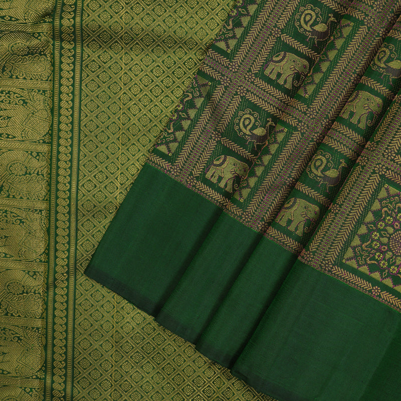 Hayagrivas Handloom Dark Green Kanjivaram Silk Saree KBE2335B15-1