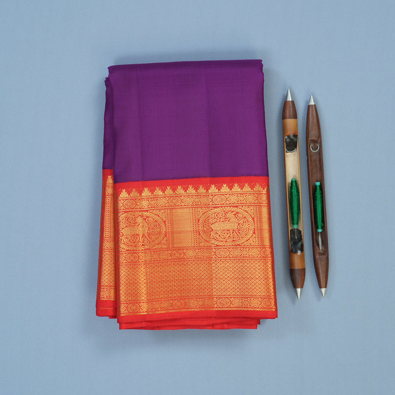 Hayagrivas Handloom Purple Kanjivaram Silk Saree with Red Border KBE2336B2-4