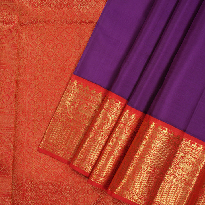 Hayagrivas Handloom Purple Kanjivaram Silk Saree with Red Border KBE2336B2-4
