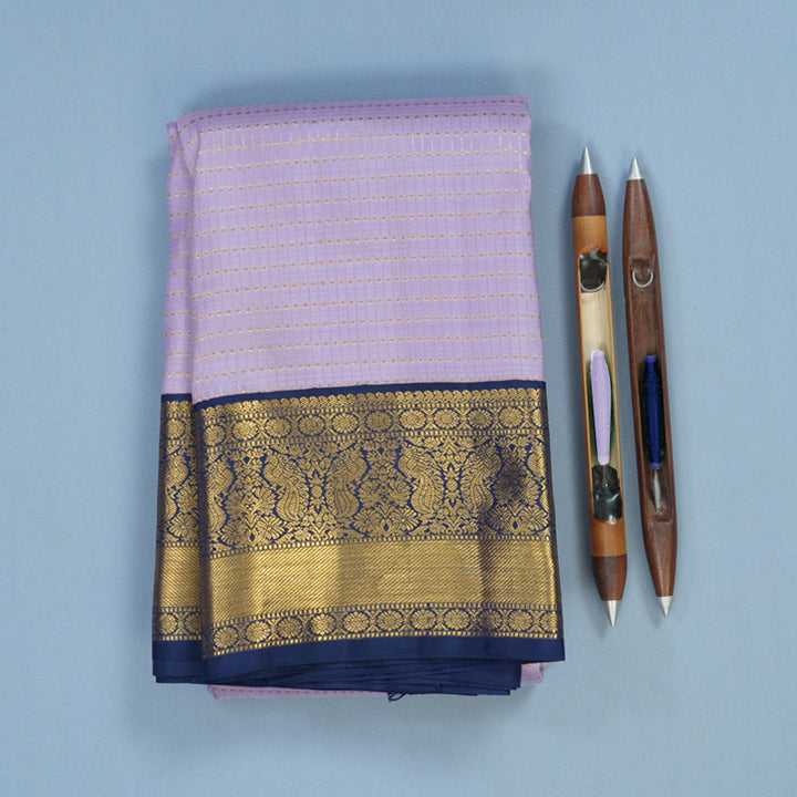 Hayagrivas Handloom Lilac Kanjivaram Silk Saree with Dark Blue Border KBE2336B5-1