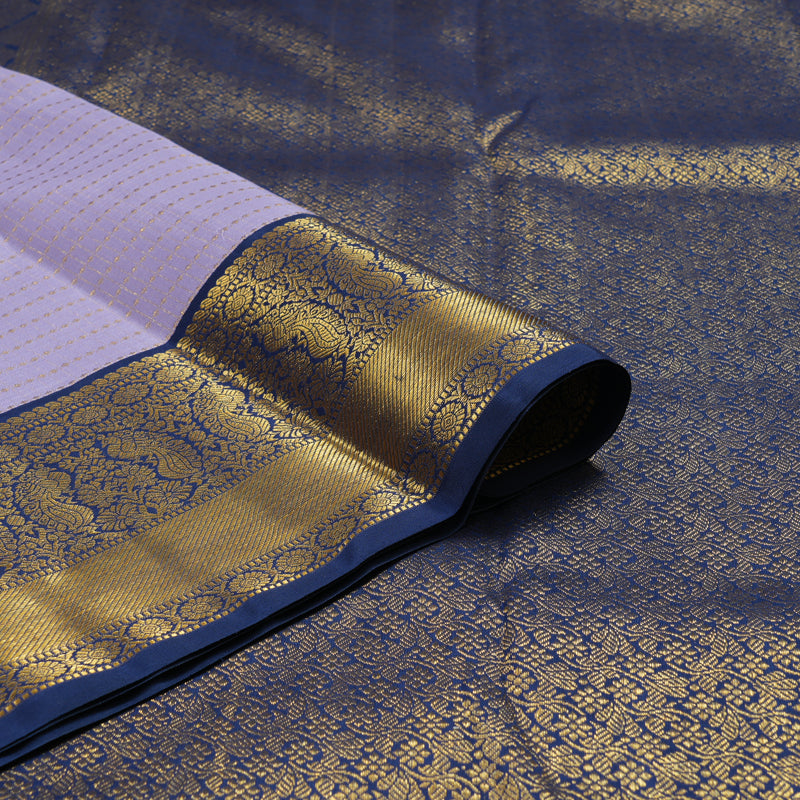 Hayagrivas Handloom Lilac Kanjivaram Silk Saree with Dark Blue Border KBE2336B5-1