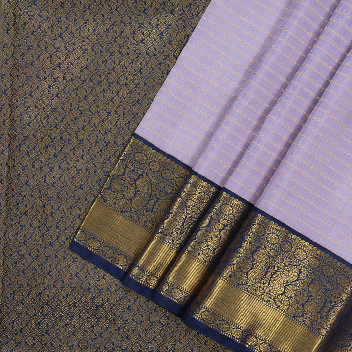 Hayagrivas Handloom Lilac Kanjivaram Silk Saree with Dark Blue Border KBE2336B5-1