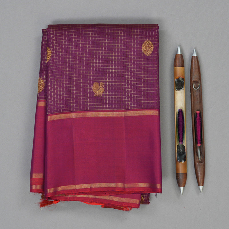 Hayagrivas Handloom Violet Kanjivaram Silk Saree with Magenta Border KBE2337B5-1