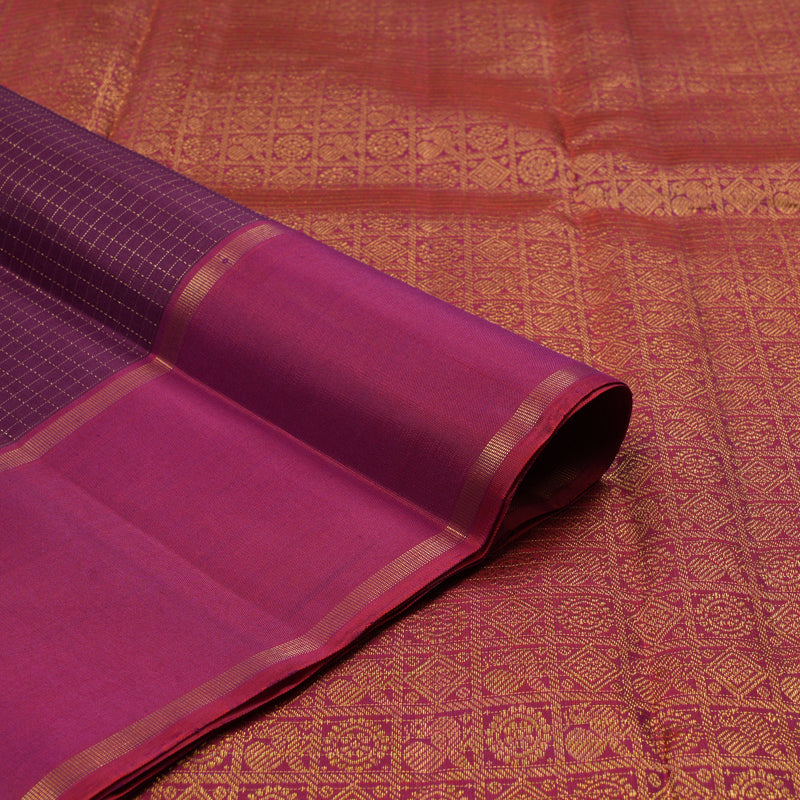 Hayagrivas Handloom Violet Kanjivaram Silk Saree with Magenta Border KBE2337B5-1