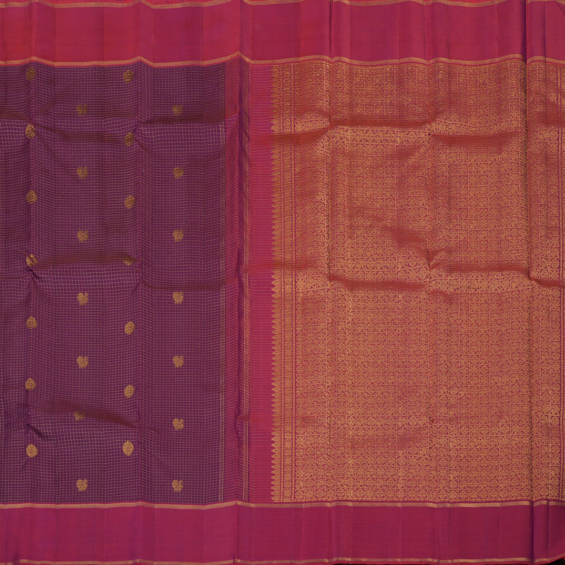 Hayagrivas Handloom Violet Kanjivaram Silk Saree with Magenta Border KBE2337B5-1