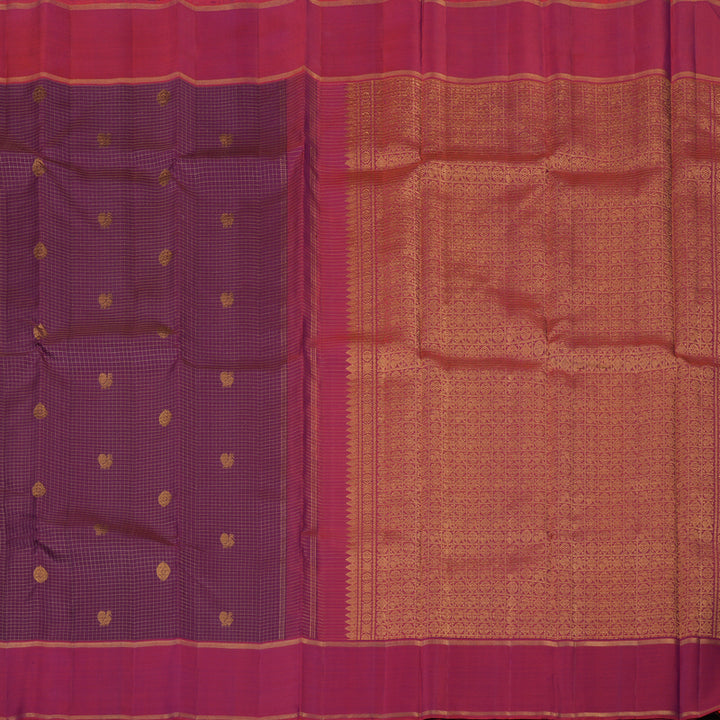 Hayagrivas Handloom Violet Kanjivaram Silk Saree with Magenta Border KBE2337B5-1