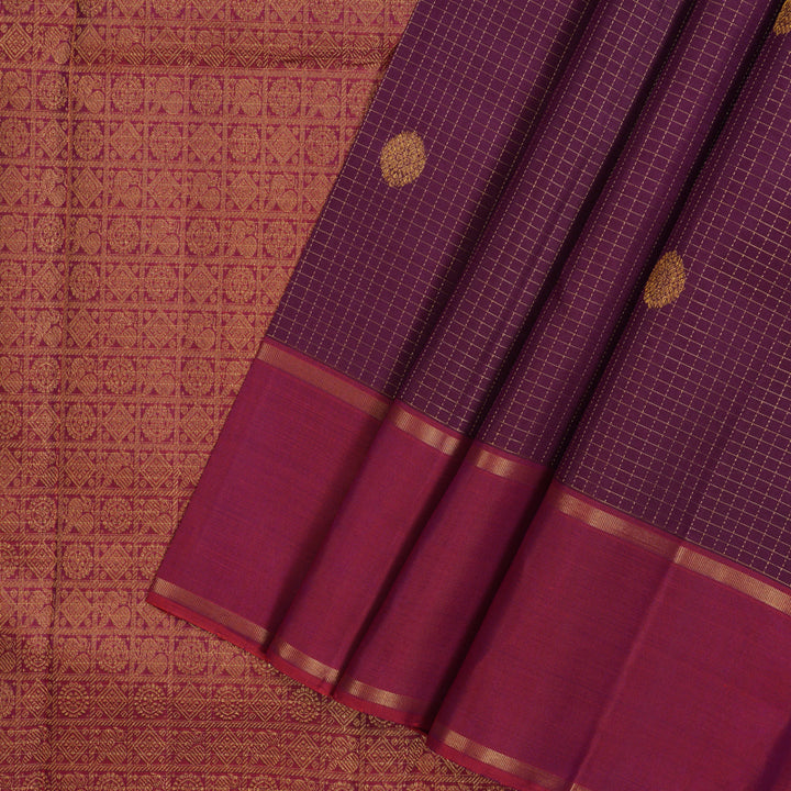 Hayagrivas Handloom Violet Kanjivaram Silk Saree with Magenta Border KBE2337B5-1