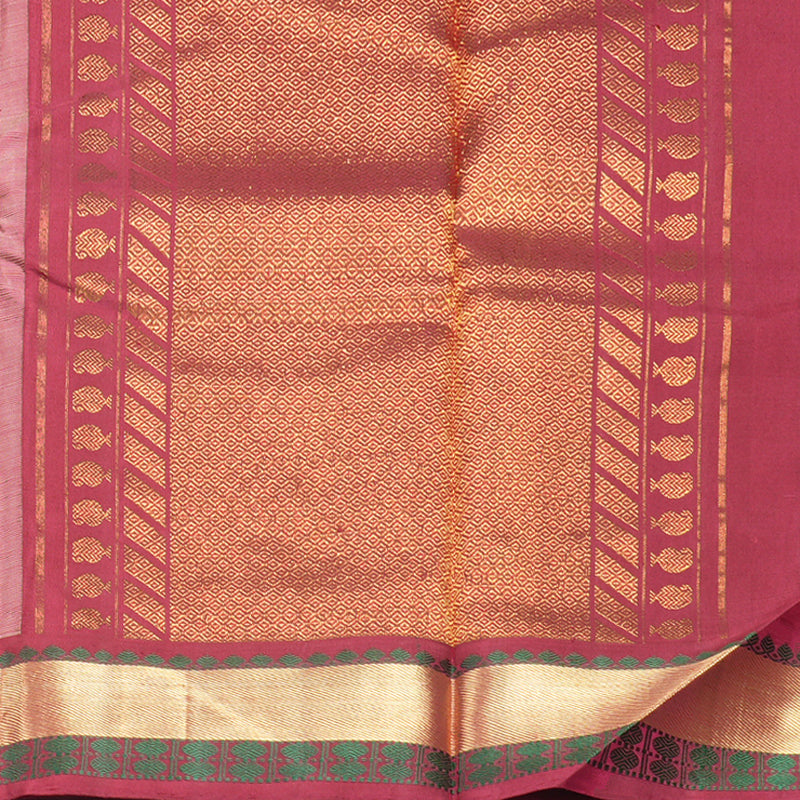 Hayagrivas Handloom Half-White Kanjivaram Silk Saree with Maroonish-Pink Border KBE2338B7-1