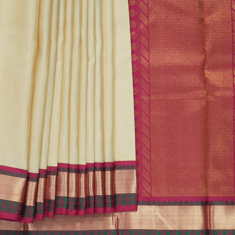Hayagrivas Handloom Half-White Kanjivaram Silk Saree with Maroonish-Pink Border KBE2338B7-1