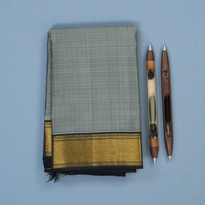 Hayagrivas Handloom Grey Kanjivaram Silk Saree with Karum Neelam Border KBE2339B13-1