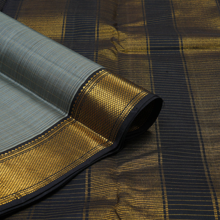 Hayagrivas Handloom Grey Kanjivaram Silk Saree with Karum Neelam Border KBE2339B13-1