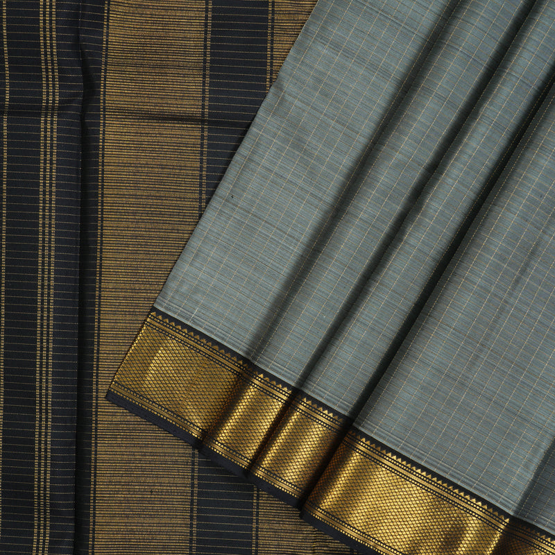 Hayagrivas Handloom Grey Kanjivaram Silk Saree with Karum Neelam Border KBE2339B13-1