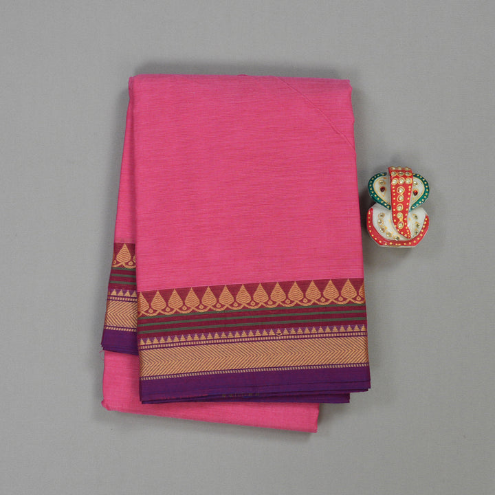 Hayagrivas Pink Handloom Pure Cotton Saree with Wine Maroon Border KBE233D1-25