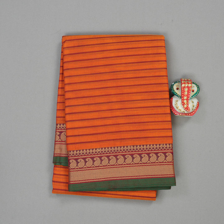 Hayagrivas Handloom Pure Cotton Saree in warm Honey yellow with purple border KBE233D1-29