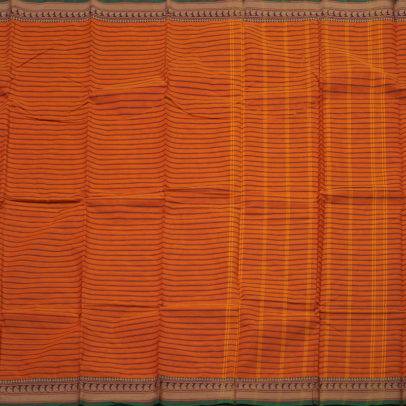 Hayagrivas Handloom Pure Cotton Saree in warm Honey yellow with purple border KBE233D1-29
