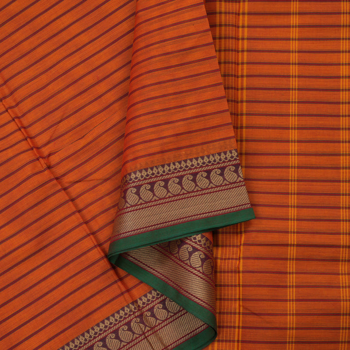 Hayagrivas Handloom Pure Cotton Saree in warm Honey yellow with purple border KBE233D1-29