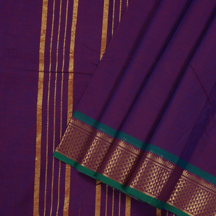 Hayagrivas Handloom Ten Yard Cotton Saree in Opulent Dark Purple KBE233D2-1
