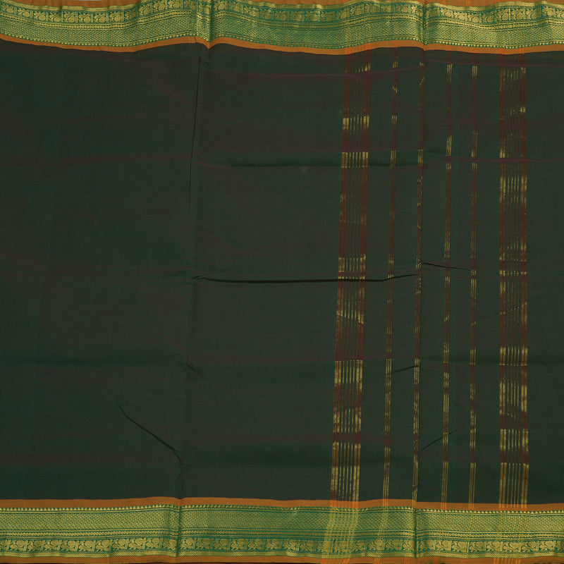 Hayagrivas Handloom Ten Yard Cotton Saree in Majestic Bottle Green KBE233D2-10