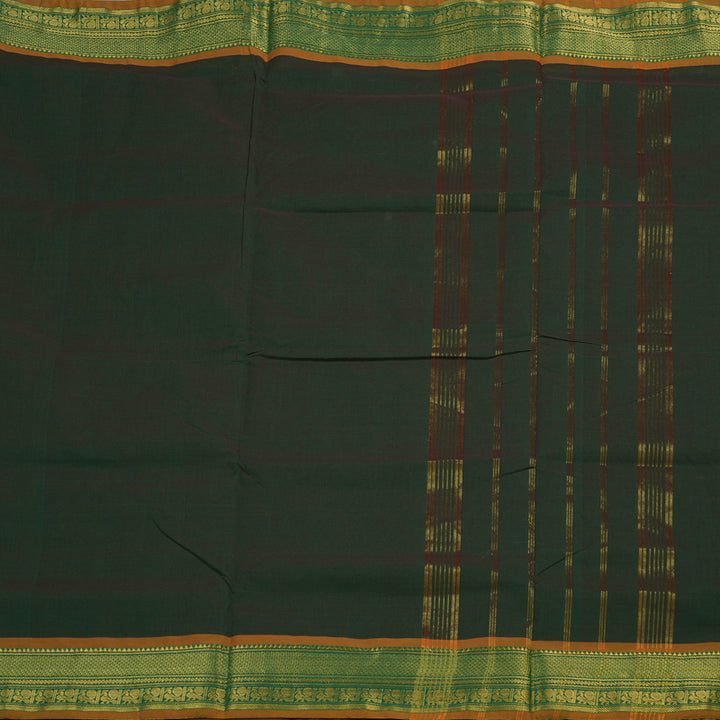 Hayagrivas Handloom Ten Yard Cotton Saree in Majestic Bottle Green KBE233D2-10