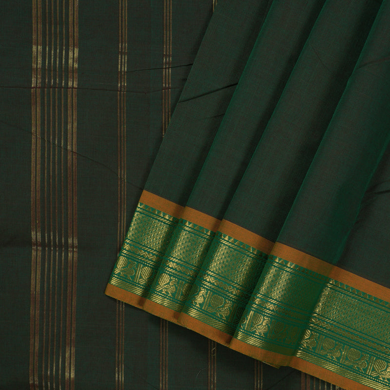 Hayagrivas Handloom Ten Yard Cotton Saree in Majestic Bottle Green KBE233D2-10