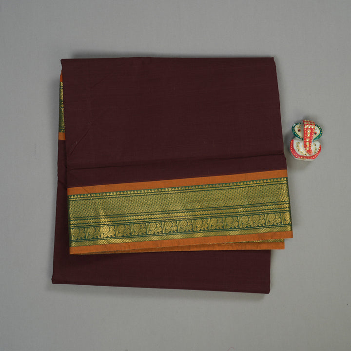 Hayagrivas Handloom Ten Yard Cotton Saree in Classic Dark Maroon KBE233D2-6